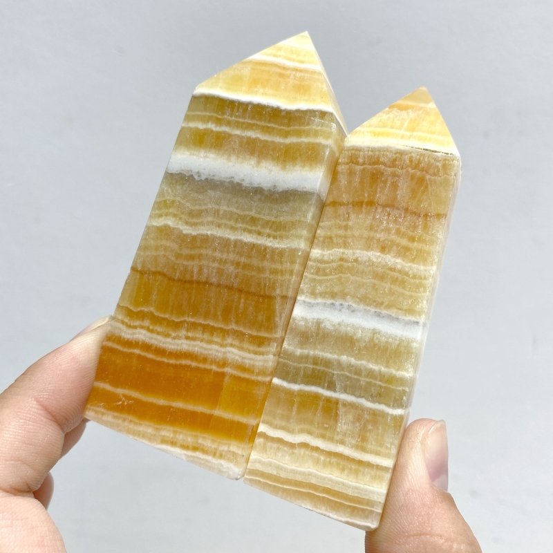 White & Yellow Calcite Four-Sided Tower Point Wholesale -Wholesale Crystals