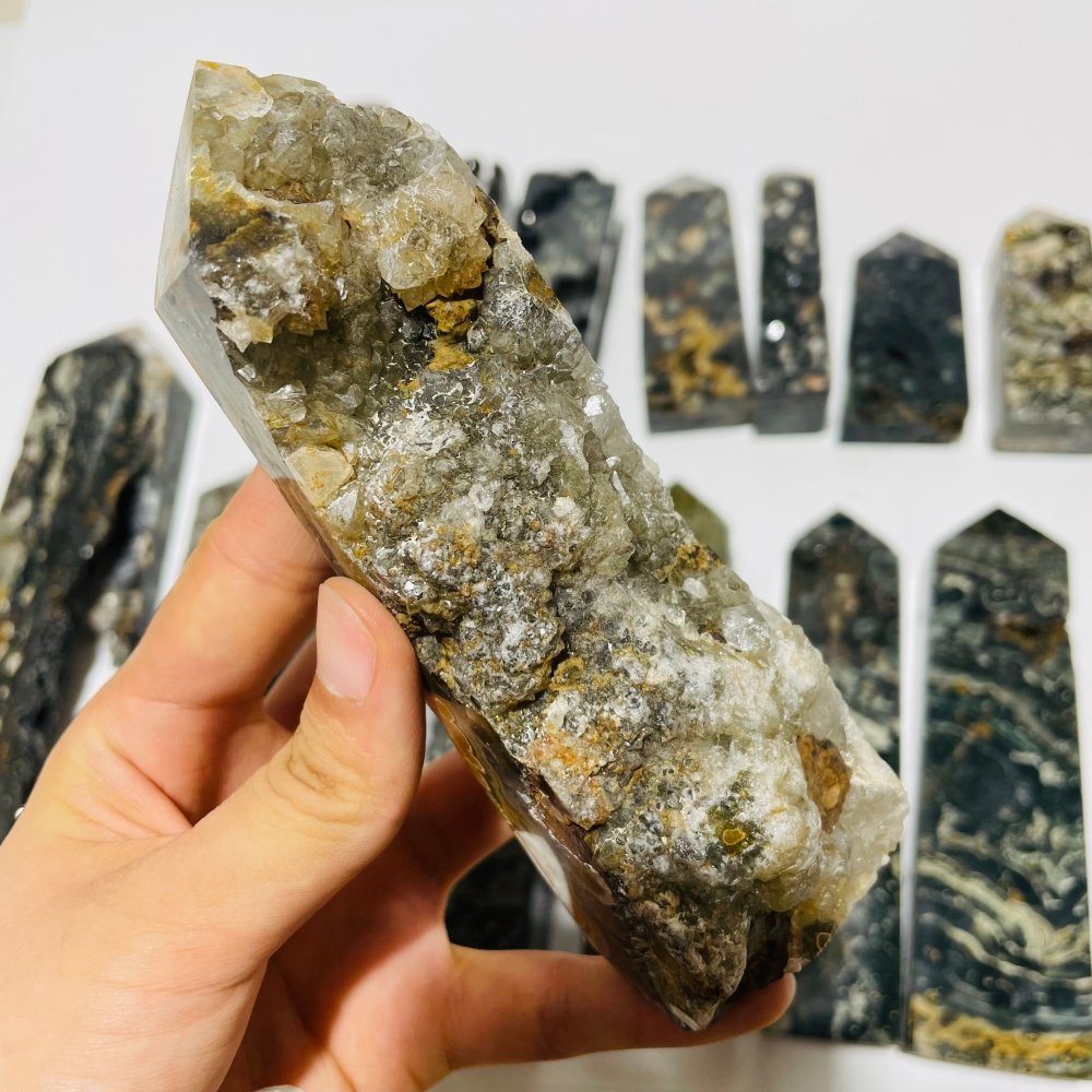 16 Pieces Green Sea Jasper Druzy Geode Tower Points -Wholesale Crystals