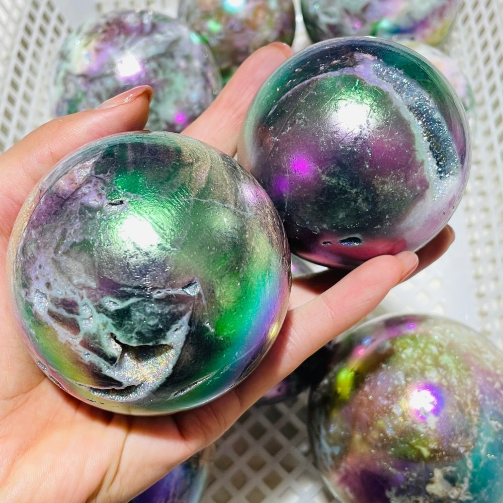 11 Pieces Aura Sphalerite Sphere Ball -Wholesale Crystals