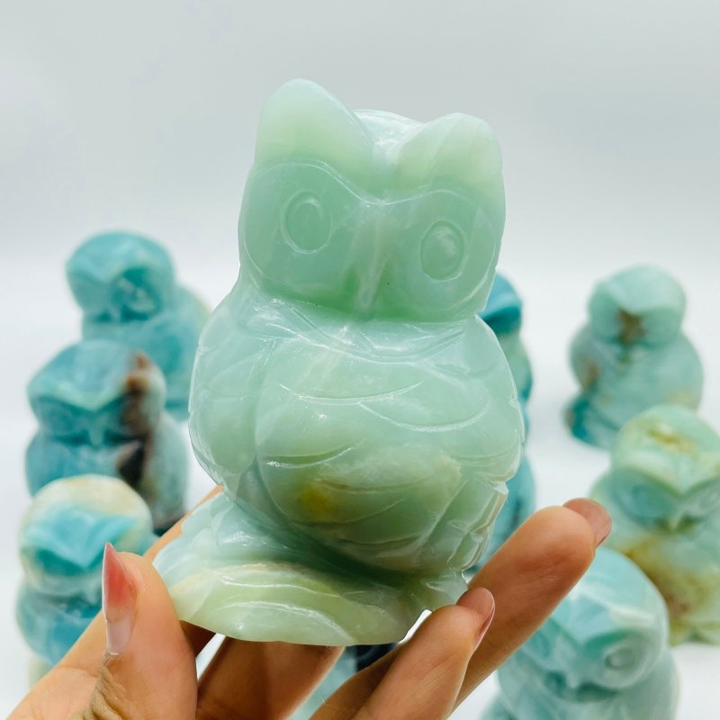 11 Pieces Caribbean Calcite Owl Carving -Wholesale Crystals