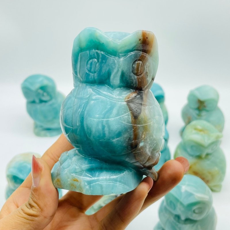 11 Pieces Caribbean Calcite Owl Carving -Wholesale Crystals