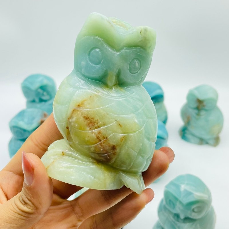 11 Pieces Caribbean Calcite Owl Carving -Wholesale Crystals