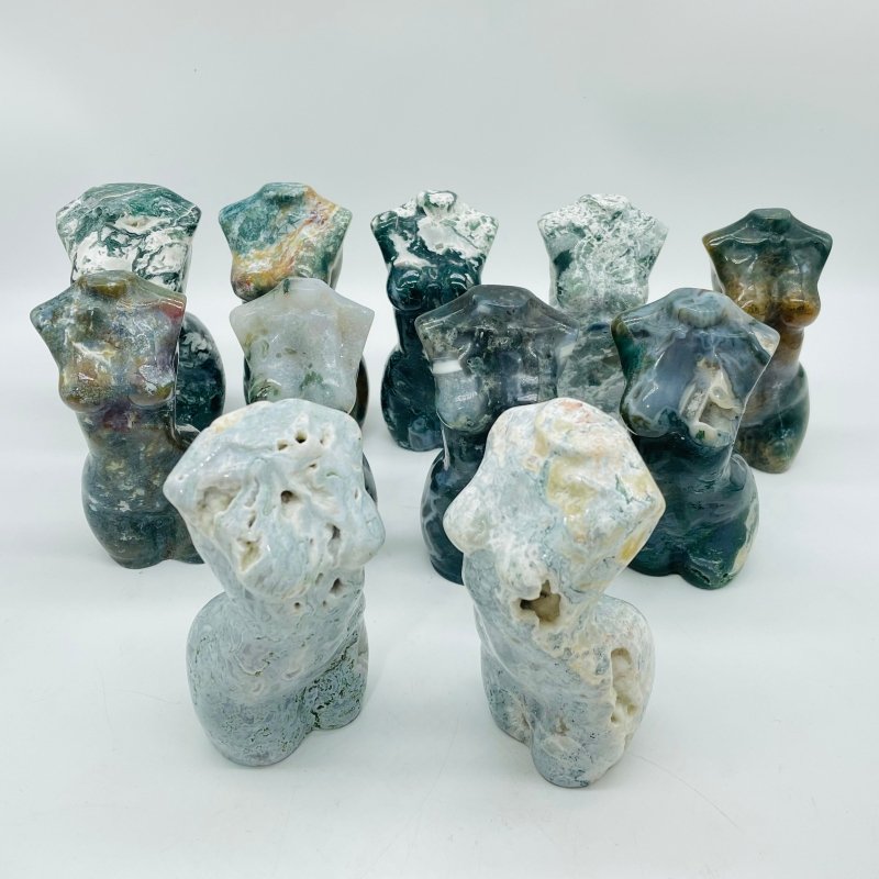 11 Pieces Geode Druzy Moss Agate Goddess Carving -Wholesale Crystals
