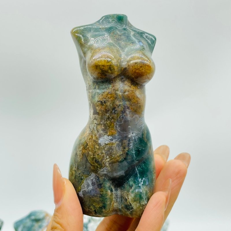 11 Pieces Geode Druzy Moss Agate Goddess Carving -Wholesale Crystals