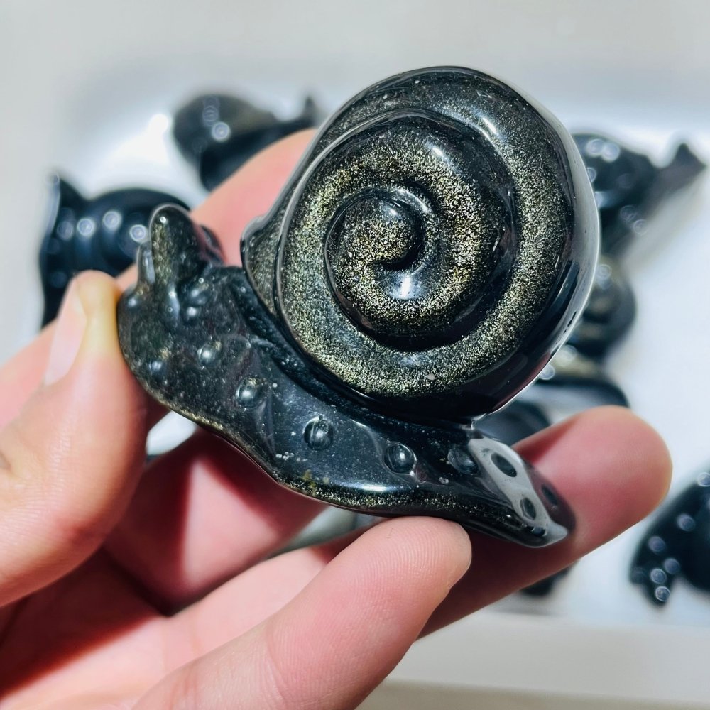 12 Pieces Gold Sheen Obsidian Snails Carving -Wholesale Crystals