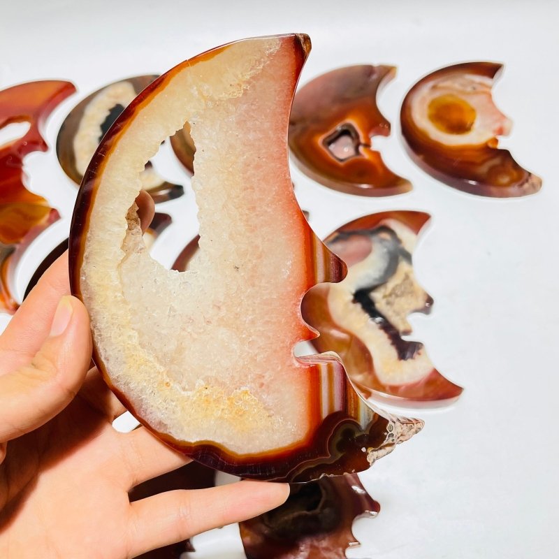 12 Pieces Large Carnelian Moon Face Carving -Wholesale Crystals