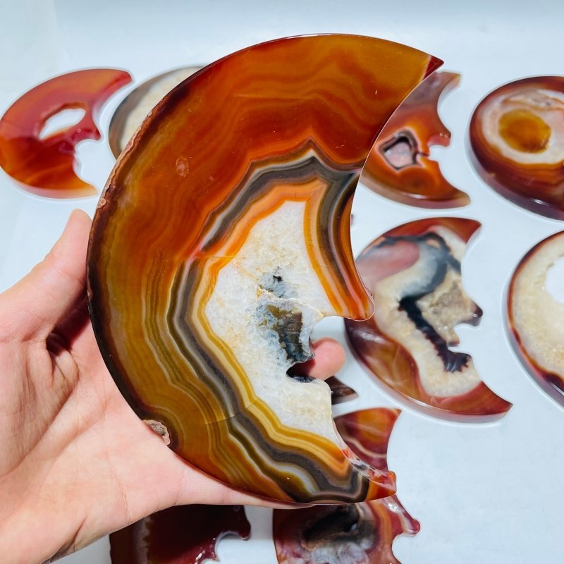 12 Pieces Large Carnelian Moon Face Carving -Wholesale Crystals