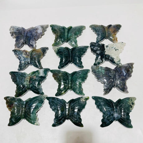 12 Pieces Moss Agate Butterfly Carving -Wholesale Crystals