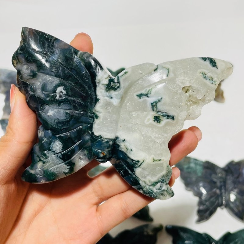 12 Pieces Moss Agate Butterfly Carving -Wholesale Crystals
