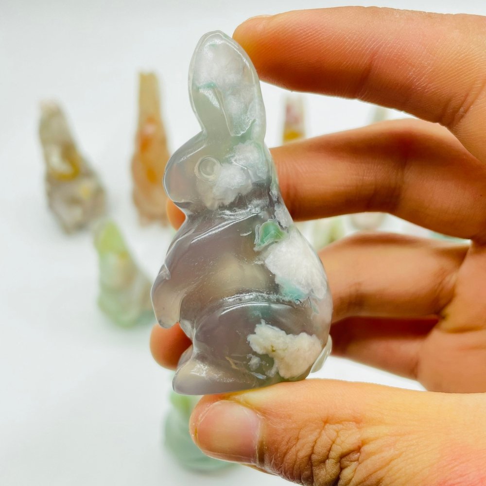 13 Pieces High Quality Sakura Flower Agate Rabbit Carving -Wholesale Crystals