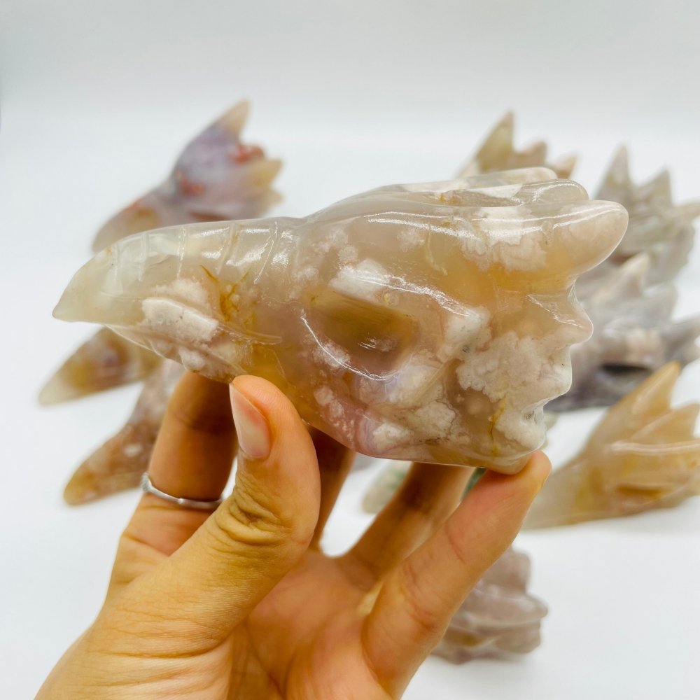 14 Pieces High Quality Sakura Flower Agate Dragon Bird Head Carving -Wholesale Crystals