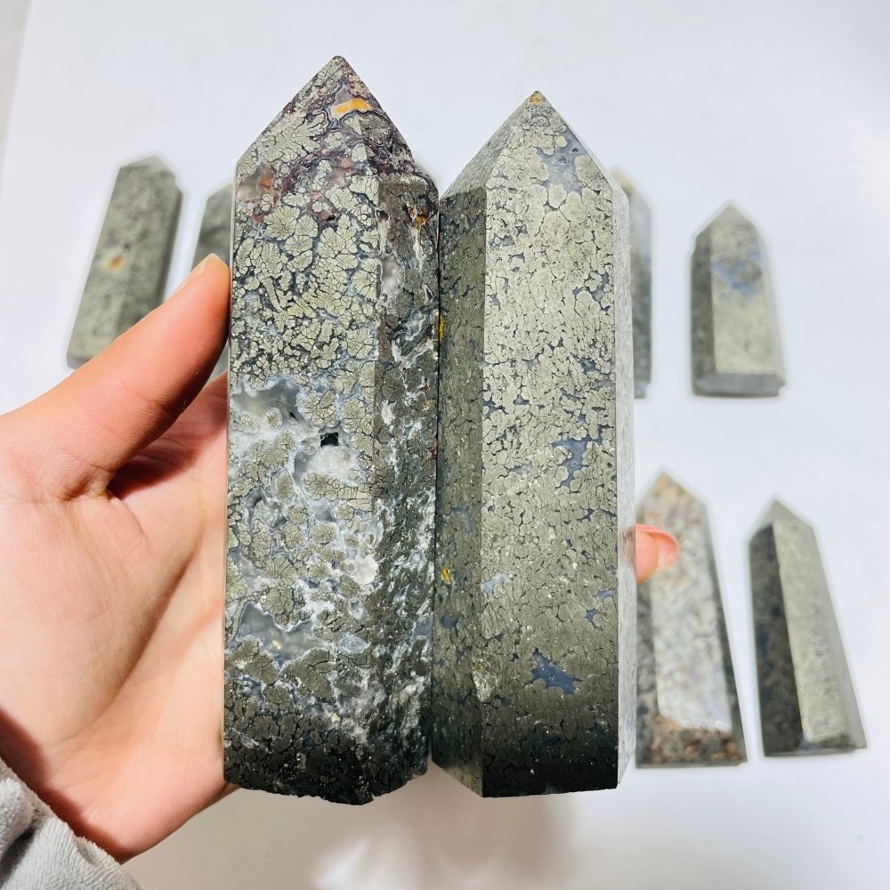 14 Pieces Natural Pyrite Flowers Mixed Agate Tower Point -Wholesale Crystals