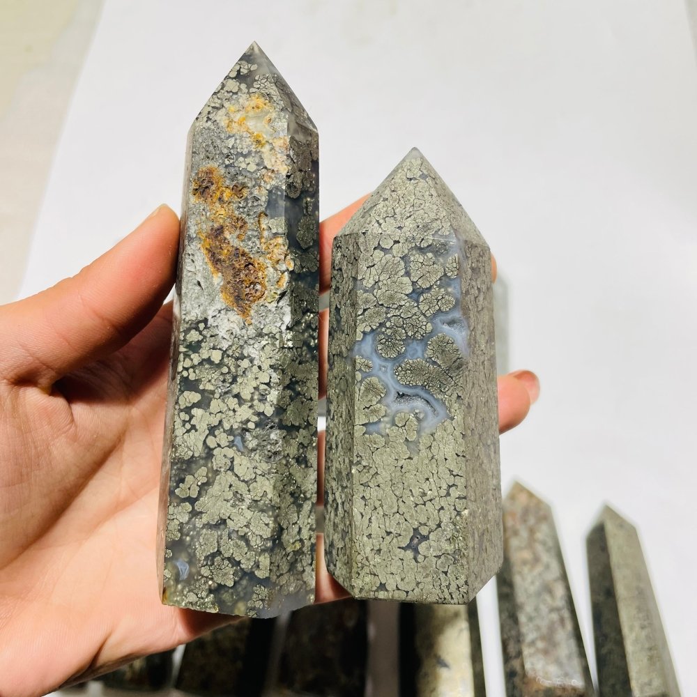 14 Pieces Natural Pyrite Flowers Mixed Agate Tower Point -Wholesale Crystals