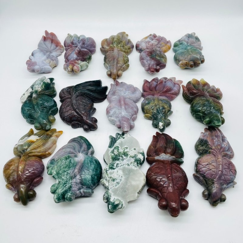15 Pieces Ocean Jasper Beautiful Goldfish Carving -Wholesale Crystals