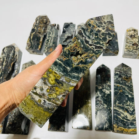 16 Pieces Green Sea Jasper Druzy Geode Tower Points -Wholesale Crystals