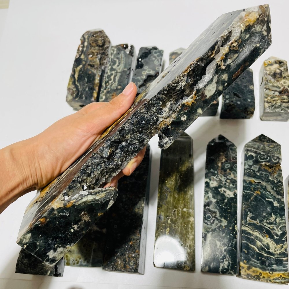 16 Pieces Green Sea Jasper Druzy Geode Tower Points -Wholesale Crystals