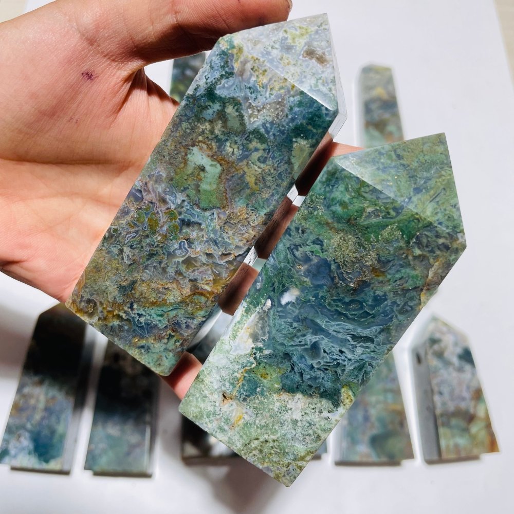 16 Pieces Moss Agate Four-Sided Tower Points -Wholesale Crystals