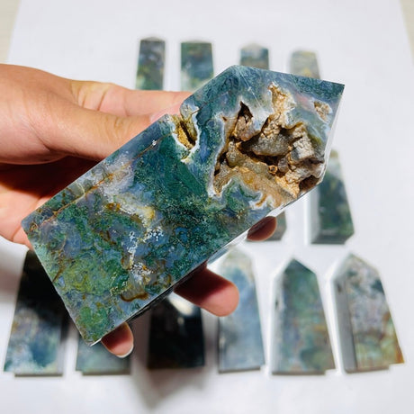 16 Pieces Moss Agate Four-Sided Tower Points -Wholesale Crystals