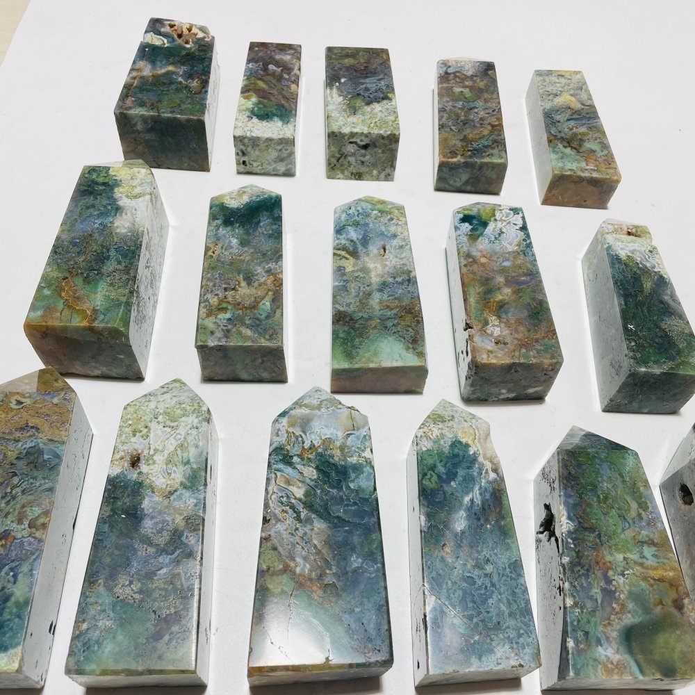16 Pieces Moss Agate Four-Sided Tower Points -Wholesale Crystals