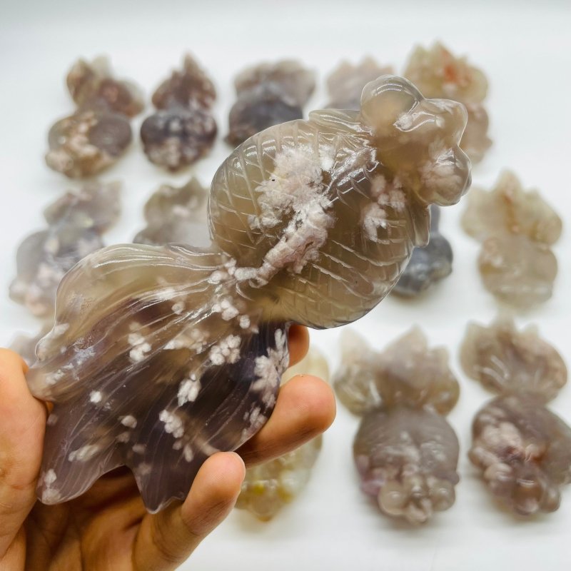 16 Pieces Sakura Flower Agate Beautiful Goldfish Carving -Wholesale Crystals
