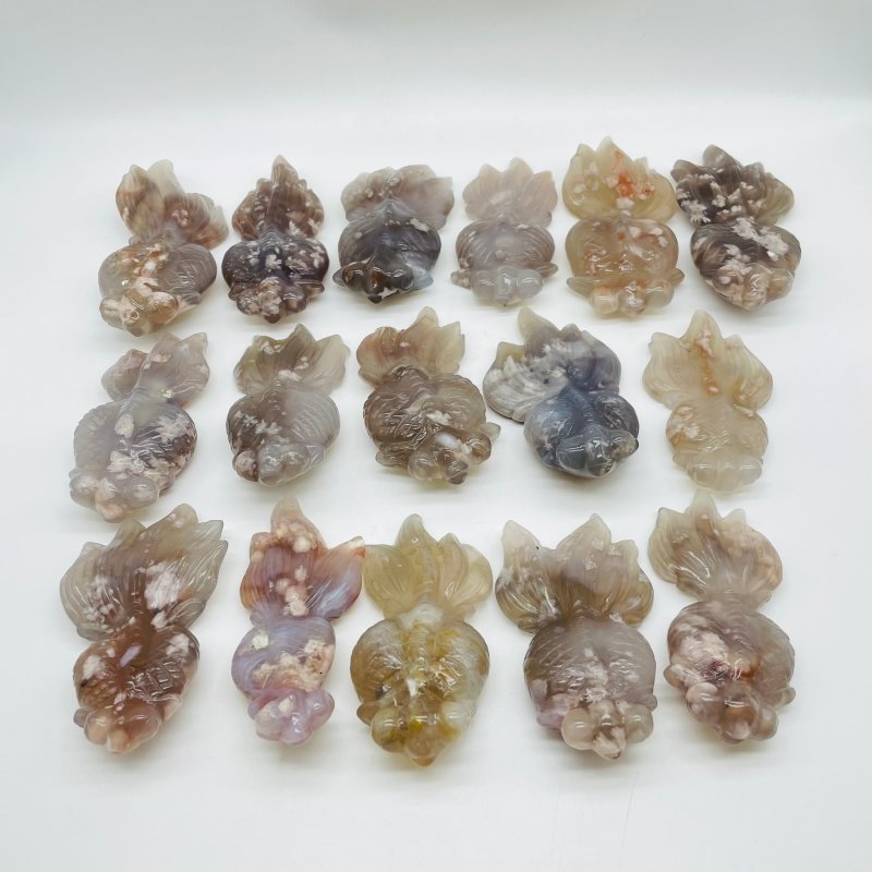 16 Pieces Sakura Flower Agate Beautiful Goldfish Carving -Wholesale Crystals