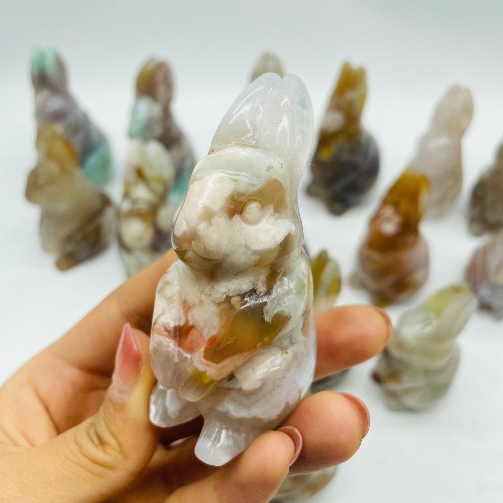 17 Pieces High Quality Sakura Flower Agate Rabbit Carving -Wholesale Crystals