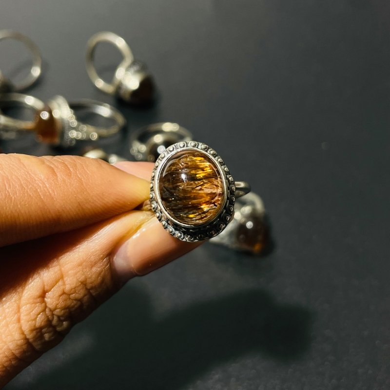 17 Pieces Rutile Quartz Different Styles Sterling Silver Ring -Wholesale Crystals