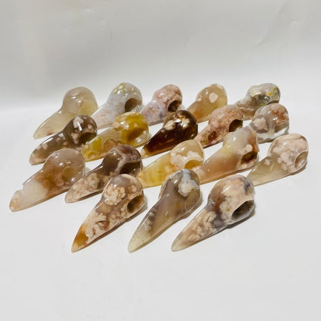18 Pieces High Quality Sakura Flower Agate Crow Skull Carving -Wholesale Crystals