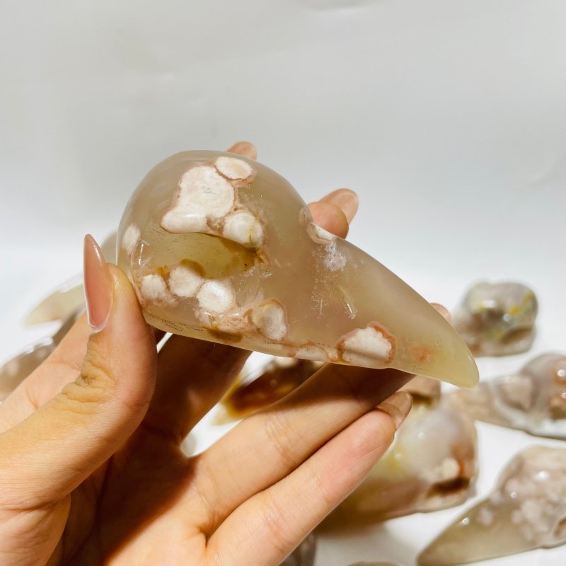 18 Pieces High Quality Sakura Flower Agate Crow Skull Carving -Wholesale Crystals