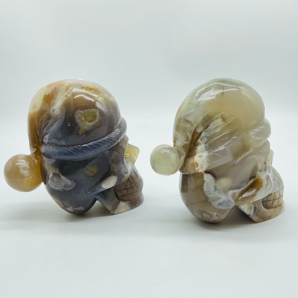 2 Pieces Sakura Flower Agate Christmas Hat Skull Carving -Wholesale Crystals