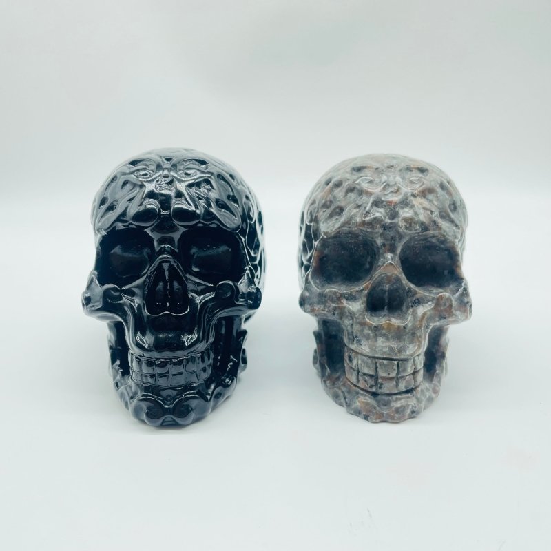 2 Types Large Skull Carving Wholesale Yooperlite Obsidian -Wholesale Crystals
