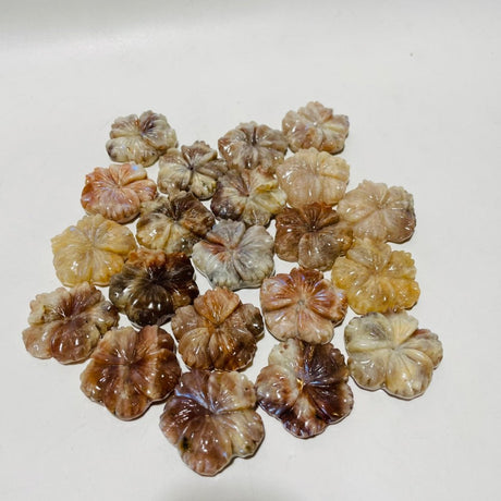 21 Pieces Beautiful Moonstone Mixed Sunstone Flower Carving -Wholesale Crystals