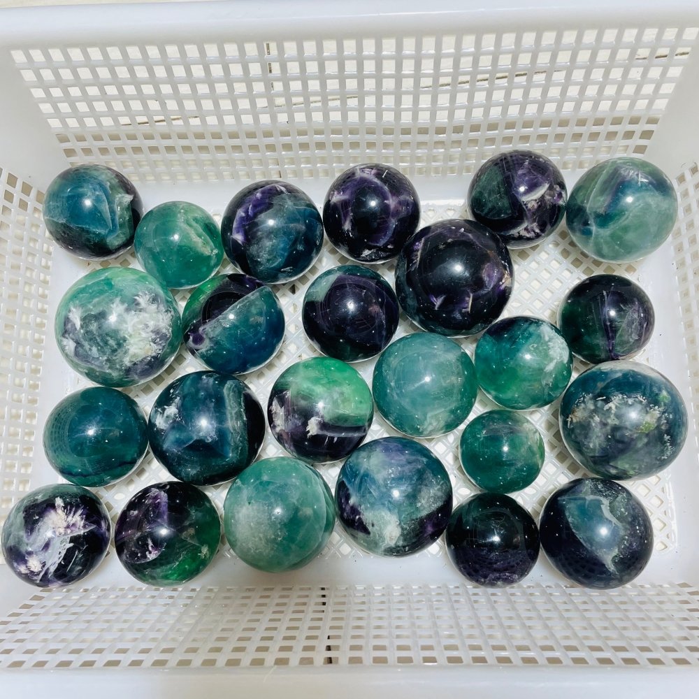 24 Pieces Feather Fluorite Sphere Ball -Wholesale Crystals