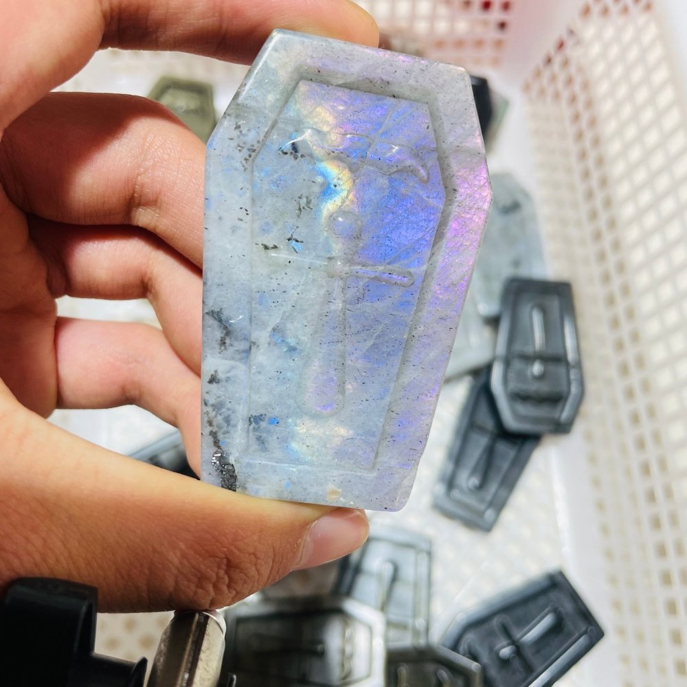 24 Pieces Mixed Stone Coffin Carving labradorite & Gold Obsidian Sunstone Fluorite -Wholesale Crystals