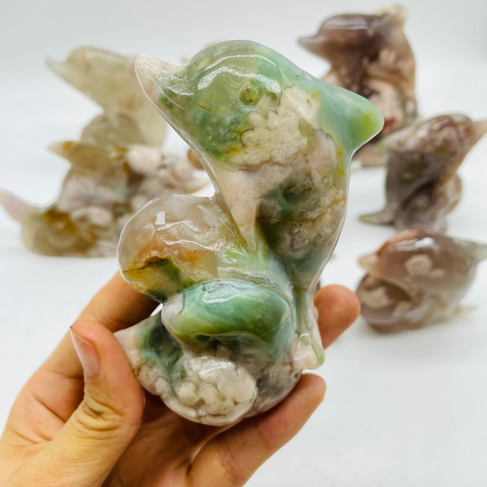 9 Pieces Sakura Flower Agate Dolphin Carving -Wholesale Crystals