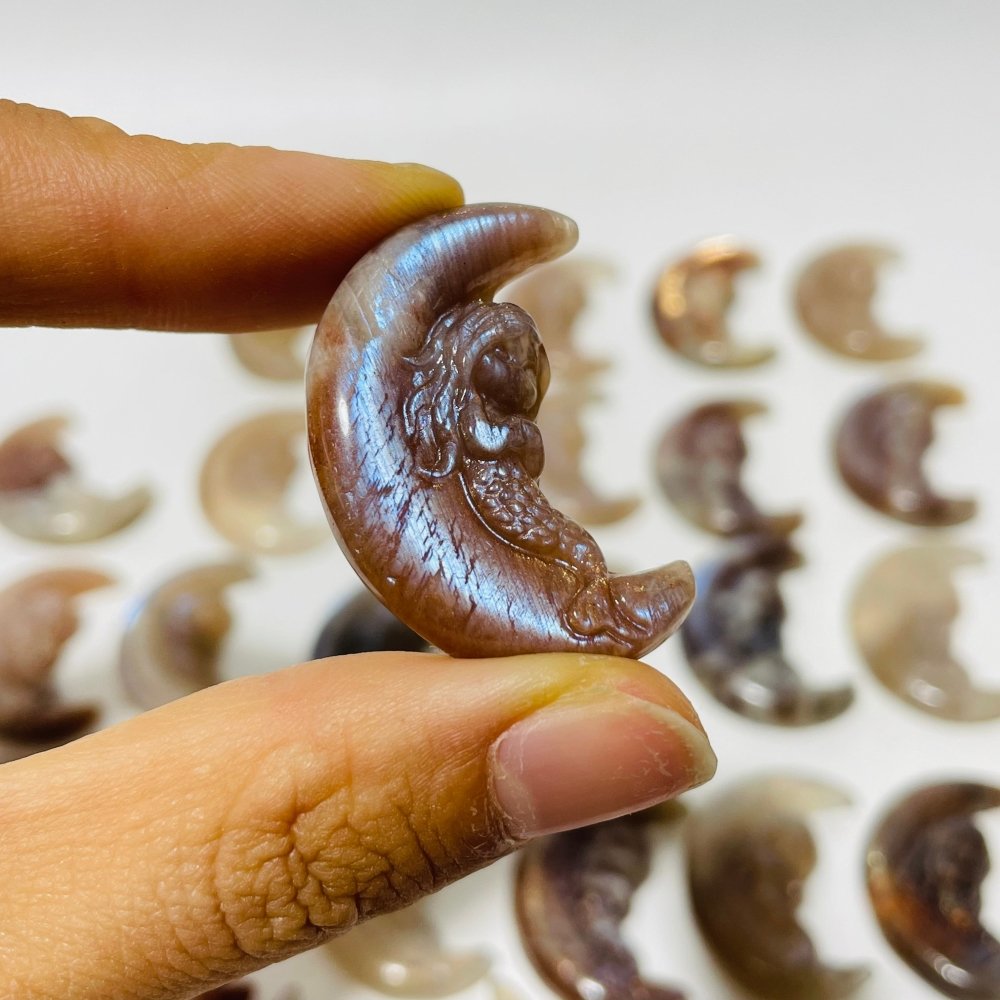 25 Pieces Beautiful Moonstone Mixed Sunstone Mermaid Moon Carving -Wholesale Crystals