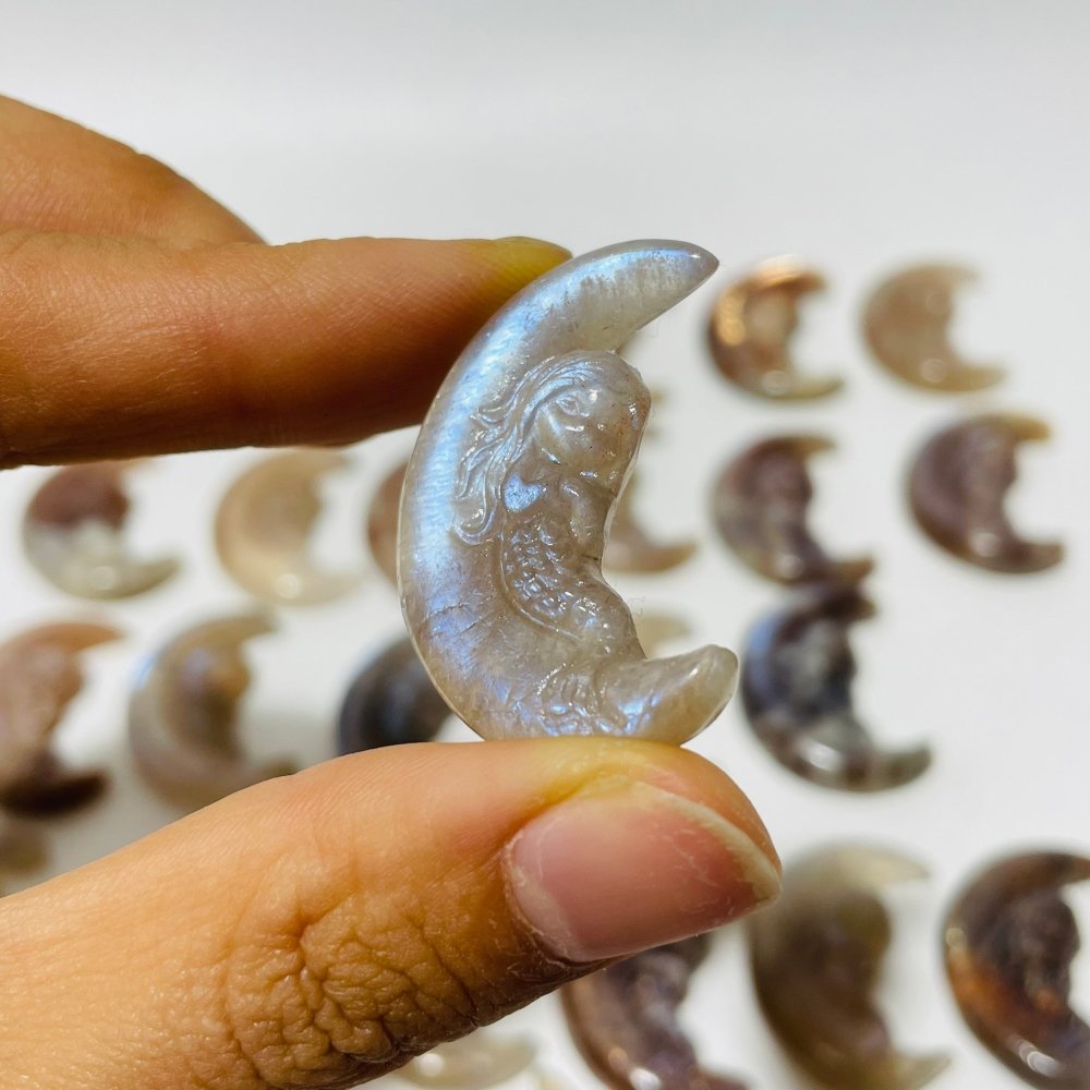 25 Pieces Beautiful Moonstone Mixed Sunstone Mermaid Moon Carving -Wholesale Crystals