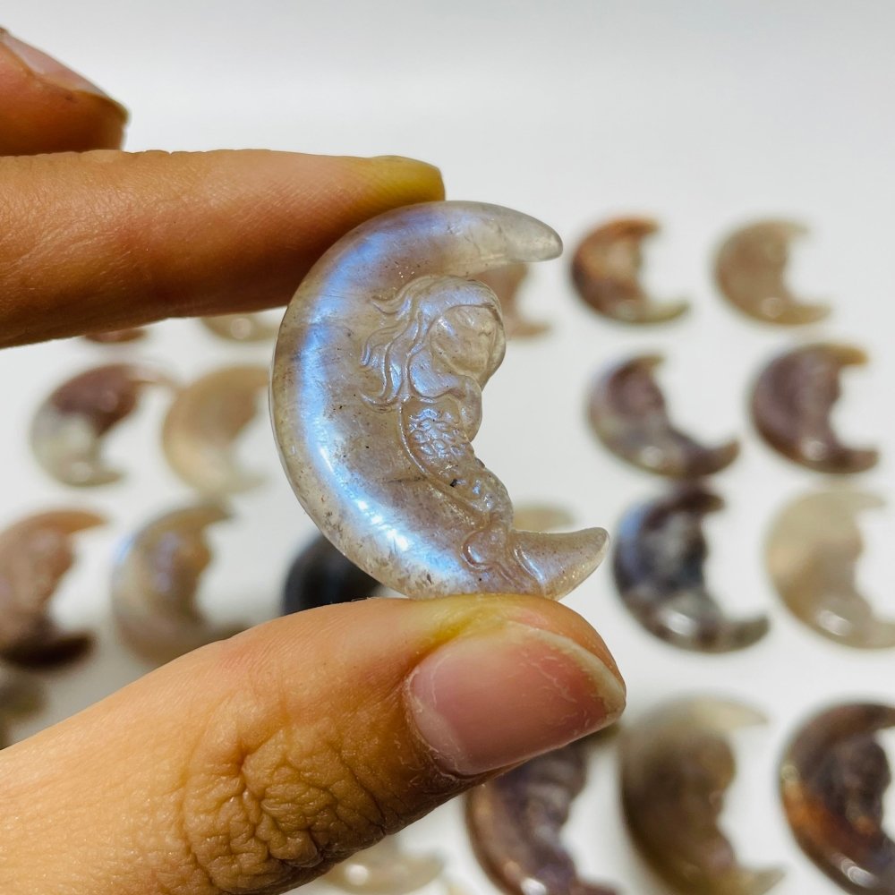 25 Pieces Beautiful Moonstone Mixed Sunstone Mermaid Moon Carving -Wholesale Crystals