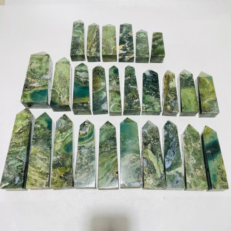 26 Pieces Moss Agate Four-Sided Tower Points -Wholesale Crystals