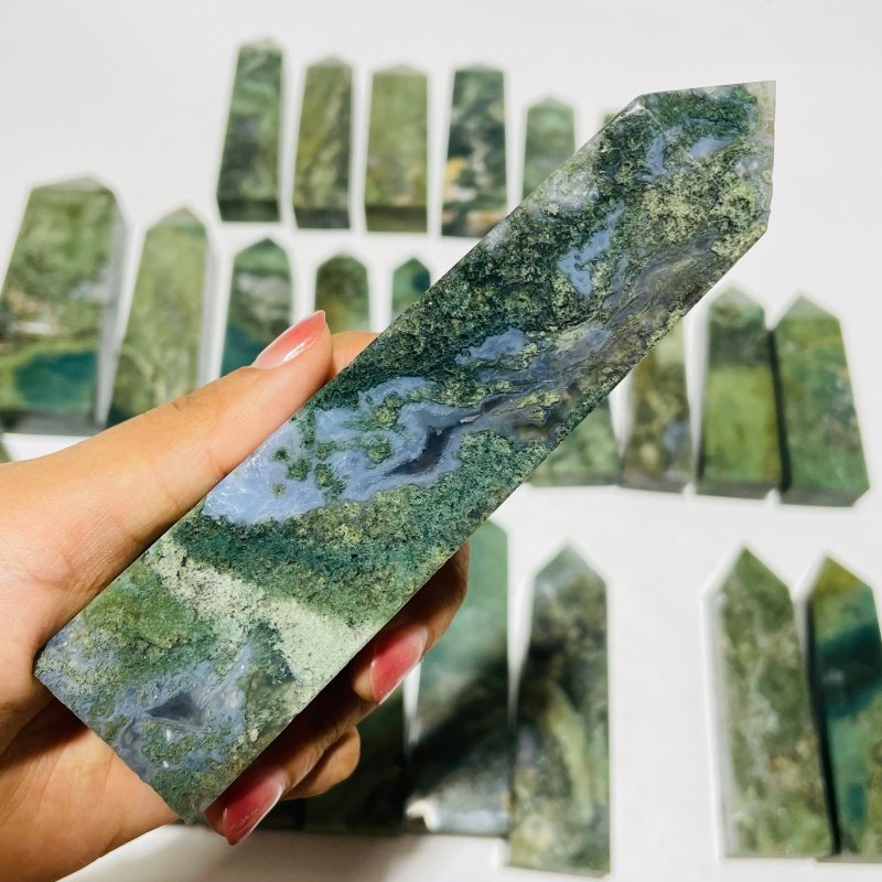 26 Pieces Moss Agate Four-Sided Tower Points -Wholesale Crystals