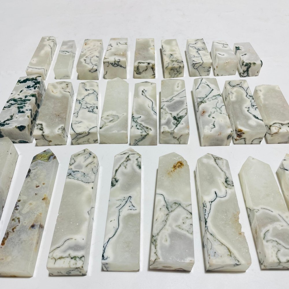 26 Pieces White Moss Agate Four-Sided Tower Points -Wholesale Crystals