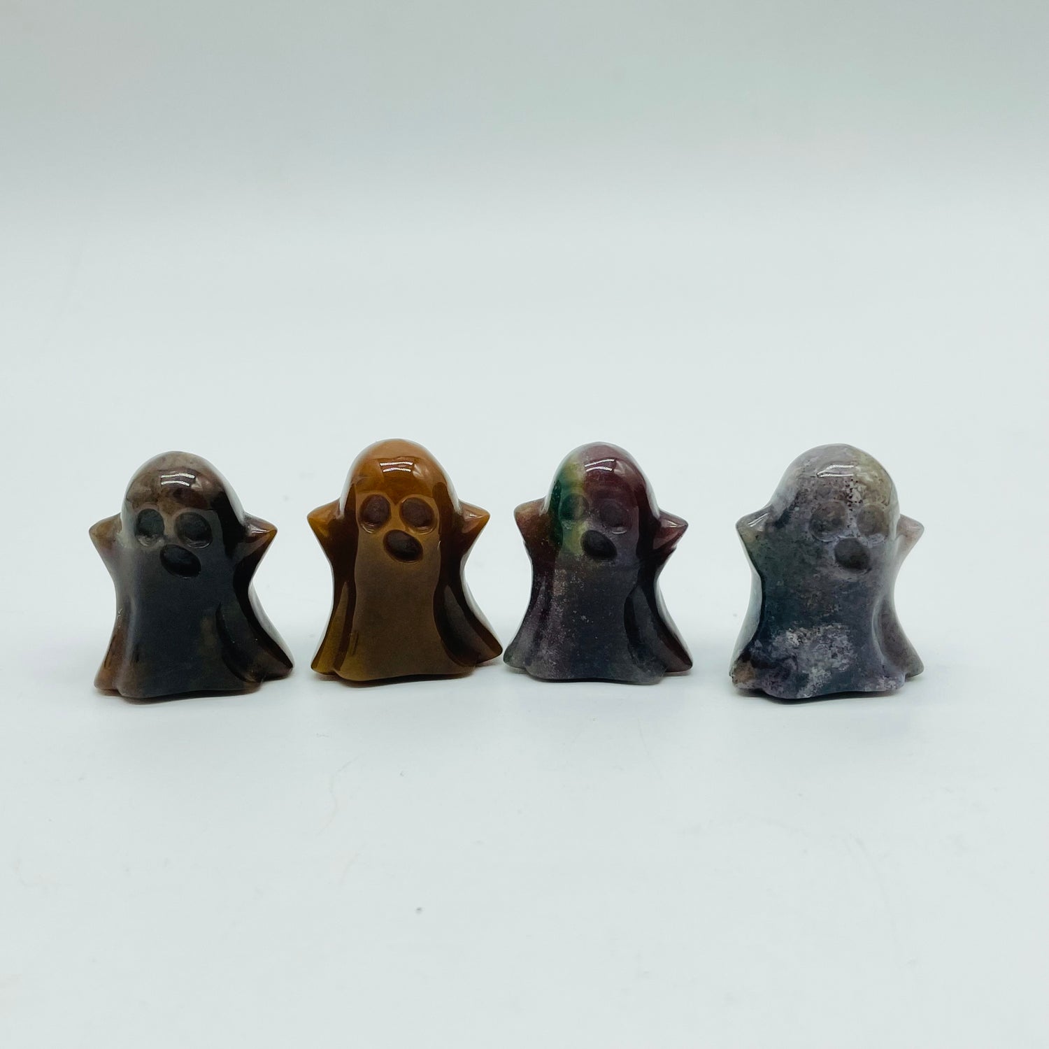 4Types Ghost Carving Wholesale Moss Agate & Ocean Jasper Halloween Decorations