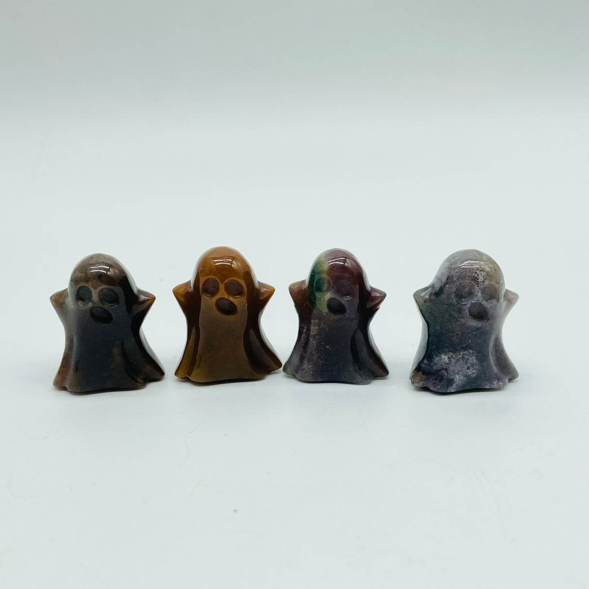 4Types Ghost Carving Wholesale Moss Agate & Ocean Jasper Halloween Decorations