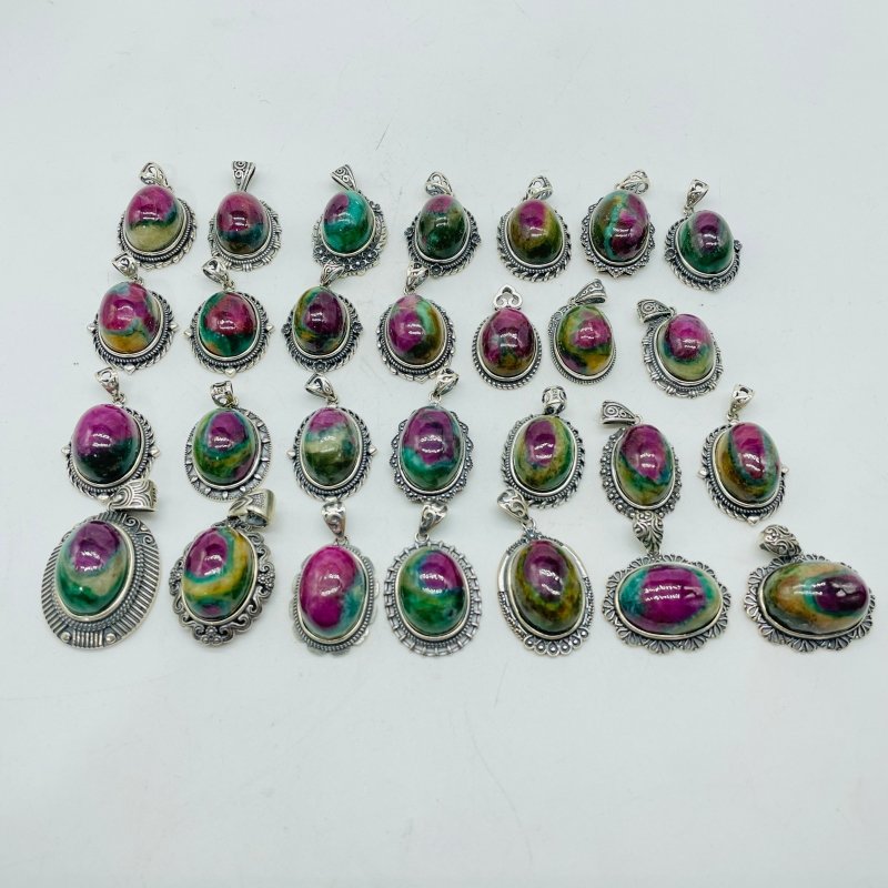 28 Pieces Sterling Silver Different Styles Ruby In Kyanite Pendant -Wholesale Crystals