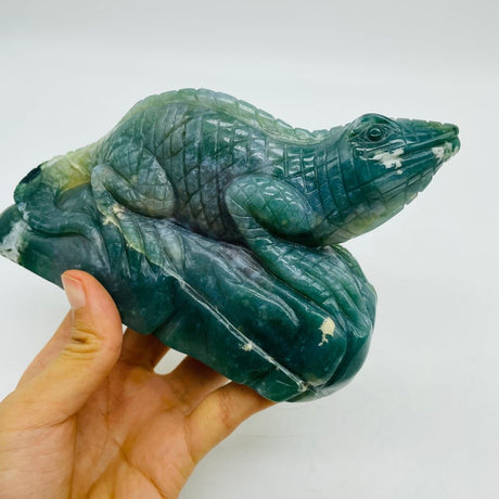 High Quality Natural Moss Agate Lizard Carving -Wholesale Crystals