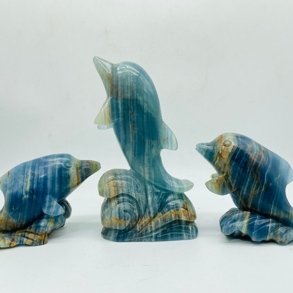 3 Pieces Beautiful Blue Onyx Dolphin Carving -Wholesale Crystals