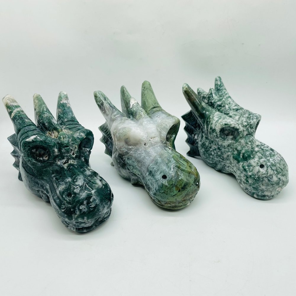 3 Pieces Beautiful Moss Agate Dragon Head -Wholesale Crystals