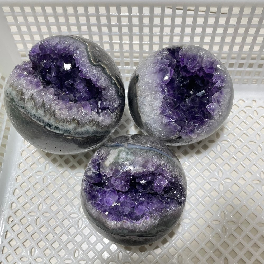 3 Pieces High Quality Amethyst Cluster Spheres -Wholesale Crystals