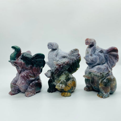 3 Pieces High Quality Large Ocean Jasper Elephant Carving -Wholesale Crystals