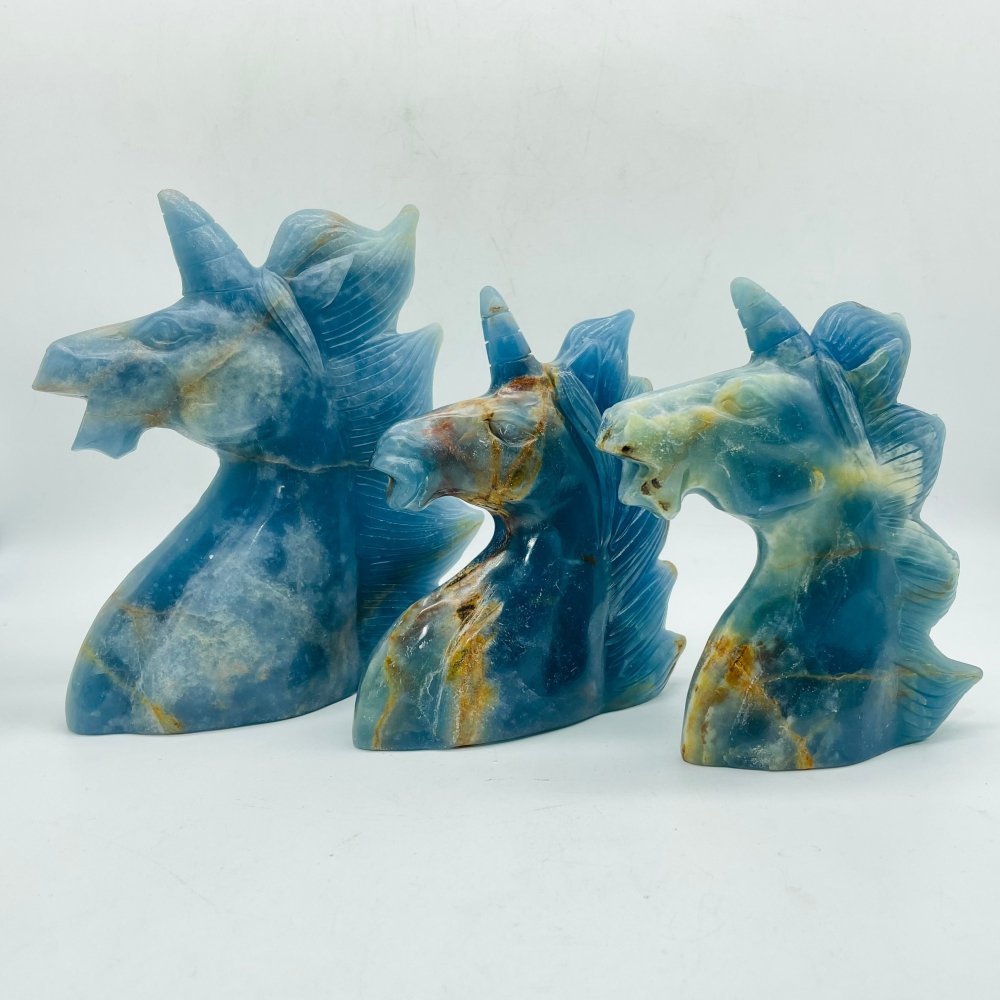 3 Pieces Large Blue Onyx Unicorn Carving -Wholesale Crystals